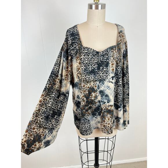 Vintage 90s Y2K Sharon Anthony Moody Floral Top 2X Stretchy Plus Size Fairy - Picture 5 of 15